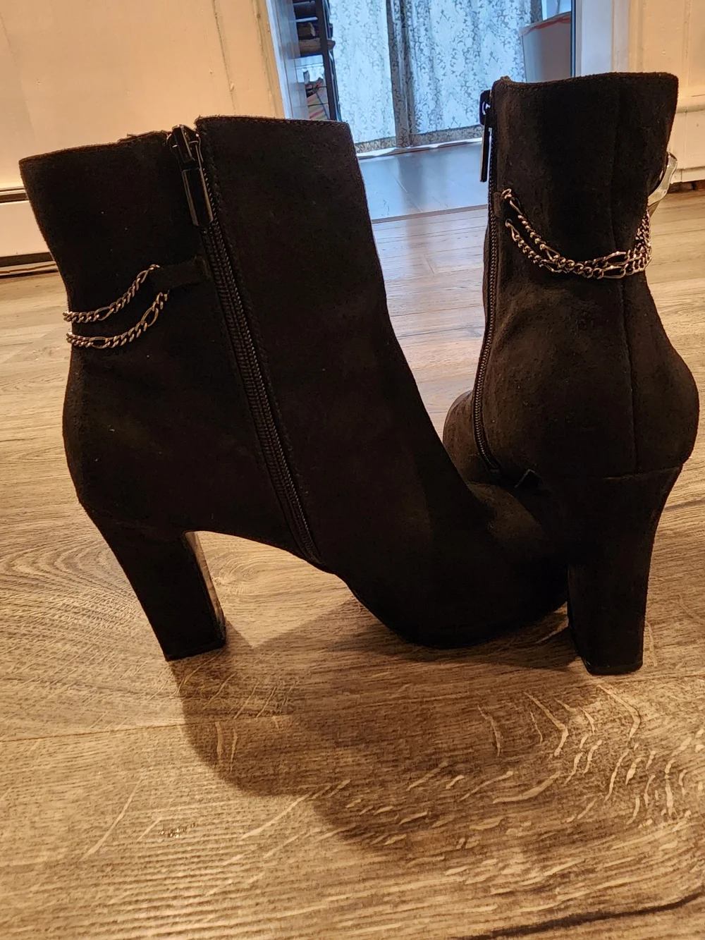 IMPO Black Suede Ankle Boots Silver Hardware Block Heel 7.5